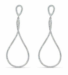 ESTATE LARGE 1.58CT DIAMOND 18KT WHITE GOLD TEAR DROP INFINITY HANGING EARRINGS