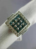ESTATE LARGE .88CT WHITE & BLUE ROUND DIAMOND 14KT WHITE GOLD ANNIVERSARY RING