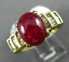 ESTATE LARGE 5.70CT DIAMOND & AAA CABOCHON RUBY 14KT YELLOW GOLD ENGAGEMENT RING