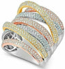 ESTATE EXTRA LARGE 2.80CT DIAMOND 18KT TRI COLOR GOLD MULTI ROW CRISS CROSS RING