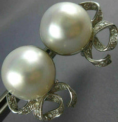 ESTATE EXTRA LARGE .83CT DIAMOND & AAA PEARL 18K WHITE GOLD BOW CLIP ON EARRINGS
