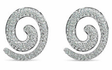 ESTATE LARGE 1.85CT ROUND DIAMOND 18KT WHITE GOLD 3D CLASSIC SWIRL FUN EARRINGS