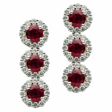 ESTATE LARGE 4.68CT DIAMOND & AAA RUBY 18K WHITE GOLD 3D FLOWER HANGING EARRINGS