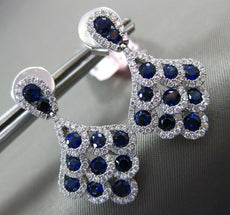 LARGE 3.31CT DIAMOND & AAA SAPPHIRE 18K WHITE GOLD 3D TEAR DROP HANGING EARRINGS