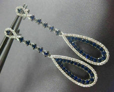 ESTATE LONG 1.22CT DIAMOND & SAPPHIRE 14KT WHITE GOLD CLASSIC TEAR DROP EARRINGS