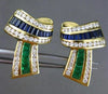 ESTATE LARGE 5.70CT DIAMOND MULTI GEM 14KT YELLOW GOLD 3D BOW CLIP ON EARRINGS