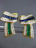 ESTATE LARGE 5.70CT DIAMOND MULTI GEM 14KT YELLOW GOLD 3D BOW CLIP ON EARRINGS