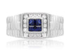 ESTATE .64CT DIAMOND & AAA SAPPHIRE 14K WHITE GOLD 3D SQUARE ROLEX MENS RING