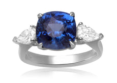 EGL CERTIFIED 6.93CT DIAMOND & AAA SAPPHIRE 18K PLATINUM 3 STONE ENGAGEMENT RING