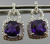 ESTATE 2.02CT DIAMOND & AMETHYST 14KT WHITE GOLD 3D SQUARE HALO HANGING EARRINGS