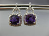 ESTATE 2.02CT DIAMOND & AMETHYST 14KT WHITE GOLD 3D SQUARE HALO HANGING EARRINGS