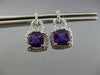 ESTATE 2.02CT DIAMOND & AMETHYST 14KT WHITE GOLD 3D SQUARE HALO HANGING EARRINGS