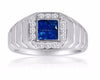 ESTATE 1.09CT DIAMOND & AAA SAPPHIRE 14KT WHITE GOLD SQUARE HALO MATTE MENS RING