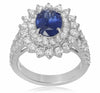 GIA CERTIFIED 3.65CT DIAMOND & AAA SAPPHIRE 18KT WHITE GOLD HALO ENGAGEMENT RING