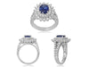 GIA CERTIFIED 3.65CT DIAMOND & AAA SAPPHIRE 18KT WHITE GOLD HALO ENGAGEMENT RING