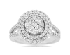 WIDE 1.25CT DIAMOND 14K WHITE GOLD 3D ROUND CLUSTER DOUBLE HALO ANNIVERSARY RING