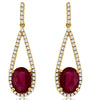 ESTATE 2.15CT DIAMOND & AAA RUBY 14K YELLOW GOLD OVAL & ROUND ELONGATED EARRINGS