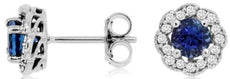 0.98CT DIAMOND & AAA TANZANITE 14KT WHITE GOLD 3D FLOWER MILGRAIN STUD EARRINGS