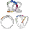 LARGE 2.34CT DIAMOND & AAA MULTI COLOR SAPPHIRES 14K WHITE GOLD 3D RAINBOW RING
