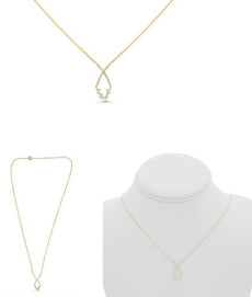 .18CT DIAMOND 14KT YELLOW GOLD 3D ROUND & BAGUETTE OPEN TEAR DROP LOVE NECKLACE