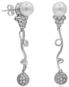 1.0CT DIAMOND & AAA SOUTH SEA PEARL 14KT WHITE GOLD FLORAL DOUBLE SWIRL EARRINGS