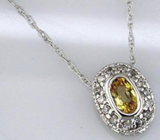 .42CT DIAMOND & AAA YELLOW SAPPHIRE 14K WHITE GOLD CLASSIC HALO FLOATING PENDANT