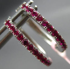 ESTATE .34CT AAA RUBY 14KT WHITE GOLD CLASSIC OVAL HUGGIE HOOP HANGING EARRINGS