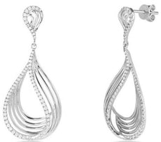 ESTATE .50CT DIAMOND 14KT WHITE GOLD 3D CLASSIC TEAR DROP FUN HANGING EARRINGS
