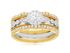 .77CT DIAMOND 14K 2 TONE GOLD SOLITAIRE HALO FILIGREE INSERT ENGAGEMENT RING SET