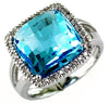 ESTATE 9.34CT DIAMOND & AAA BLUE TOPAZ 14KT WHITE GOLD 3D SQUARE HALO LOVE RING