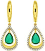 1.55CT DIAMOND & AAA EMERALD 14K YELLOW GOLD PEAR SHAPE & ROUND HANGING EARRINGS