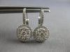 ESTATE LARGE .86CT DIAMOND 14K WHITE GOLD CLUSTER HALO ROUND LEVERBACK HANGING EARRINGS