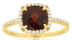 1.8CT DIAMOND & AAA GARNET 14KT YELLOW GOLD 3D CUSHION & ROUND SQUARE HALO RING
