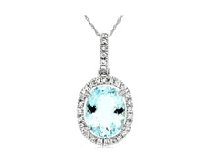 2.28CT DIAMOND & AAA AQUAMARINE 14KT WHITE GOLD 3D OVAL & ROUND FLOATING PENDANT