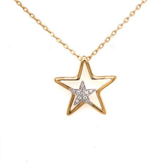 ESTATE .14CT DIAMOND 18KT 2 TONE GOLD CLASSIC DOUBLE STAR LOVE FLOATING PENDANT