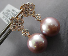 .77CT DIAMOND & AAA PINK SOUTH SEA PEARL 18KT ROSE GOLD FLOWER HANGING EARRINGS