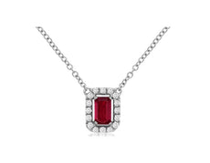 .46CT DIAMOND & AAA RUBY 14KT WHITE GOLD 3D BAGUETTE & ROUND HALO LOVE NECKLACE