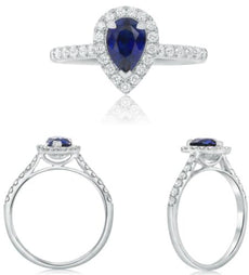 1.2CT DIAMOND & AAA SAPPHIRE 18KT WHITE GOLD ROUND & PEAR SHAPE ENGAGEMENT RING