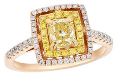 1.27CT WHITE & FANCY YELLOW DIAMOND 18KT ROSE GOLD DOUBLE HALO ENGAGEMENT RING