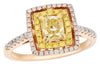 1.27CT WHITE & FANCY YELLOW DIAMOND 18KT ROSE GOLD DOUBLE HALO ENGAGEMENT RING