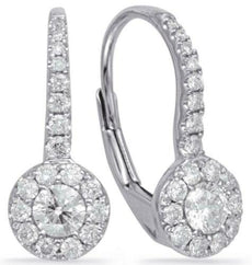 ESTATE .51CT DIAMOND 14KT WHITE GOLD CLASSIC FLOWER LEVERBACK HANGING EARRINGS