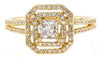 WIDE .65CT DIAMOND 18KT ROSE GOLD PRINCESS & ROUND DOUBLE HALO ENGAGEMENT RING