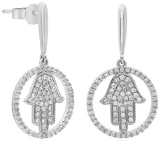 .36CT DIAMOND 14KT WHITE GOLD CHAMSA CHAMSA LUCKY CIRCULAR FUN HANGING EARRINGS