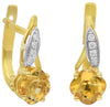 1.77CT DIAMOND & AAA CITRINE 14K 2 TONE GOLD 3D CUSHION & ROUND HANGING EARRINGS