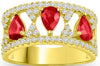 2.17CT DIAMOND & AAA RUBY 14KT YELLOW GOLD PEAR SHAPE & ROUND 3 STONE LOVE RING