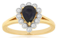 1.14CT DIAMOND & AAA SAPPHIRE 14K YELLOW GOLD PEAR SHAPE & ROUND FILIGREE RING