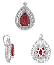 1.6CT DIAMOND & AAA RUBY 18K WHITE GOLD PEAR SHAPE & ROUND FILIGREE HALO PENDANT