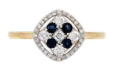 .47CT DIAMOND & AAA SAPPHIRE 14K YELLOW GOLD 3D GEOMETRICAL SQUARE HALO FUN RING
