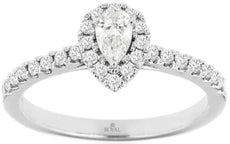 .53CT DIAMOND 14KT WHITE GOLD ROUND & PEAR SHAPE CLASSIC HALO ENGAGEMENT 3D RING