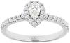 .53CT DIAMOND 14KT WHITE GOLD ROUND & PEAR SHAPE CLASSIC HALO ENGAGEMENT 3D RING